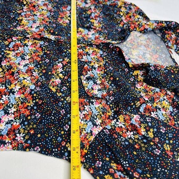 Eden & Olivia M Black Floral Flower Button Down Top Comfy Roll Up Sleeves 0767 - Picture 12 of 13